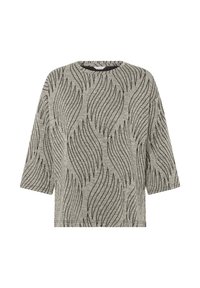 Top grigio a maniche corte con scollatura rotonda, caratterizzato da un motivo ondulato nero e una vestibilità comoda. Realizzato in un tessuto morbido e testurizzato.