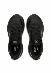 Scarpe da ginnastica nere con tomaia in mesh, lacci robusti, collare imbottito e dettagli riflettenti. Suola ammortizzata per supporto e comfort.