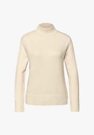 Cremefarbener Rollkragenpullover aus weichem Strickstoff, mit gerippten Bündchen und Saum, geradem Schnitt und minimalistischem Design.
