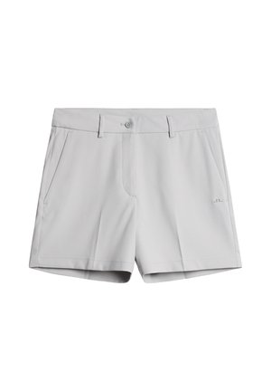Ljust grå shorts i slätt tyg, med knäppning, två sidofickor och sömdetaljer på framsidan.