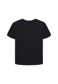 T-shirt in cotone nero con scollo rotondo e maniche corte. Design semplice con taglio dritto. Nessun marchio o etichetta visibile sul retro.