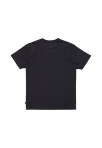 Crewneck t-shirt in dark navy cotton. Short sleeves, relaxed fit, plain design, with a small logo tag on the side hem. No graphics.