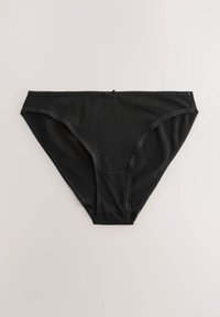 Crne pamučne gaćice s glatkom teksturom, niskog kroja, s elastičnim pojasom i malom mašnom sprijeda.