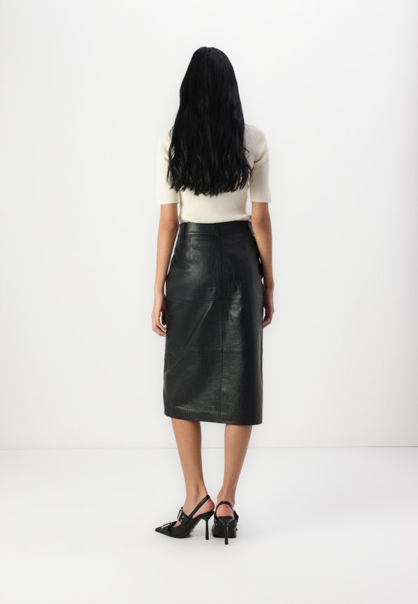 GISELE MIDI SKIRT - Leather skirt - meteorite4