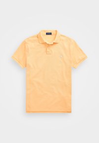 Polo shirt in pale orange, cotton fabric, short sleeves, classic collar, two-button placket, logo embroidered in white on the left chest.