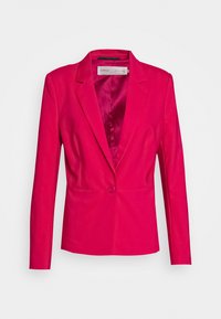 Lys rosa skräddarsydd kavaj med enkel knäppning, slagkrage, långa ärmar och slät satinfoder.