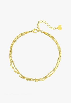 Pulsera de oro que presenta múltiples estilos de cadena, incluyendo eslabones ovales y delicadas hebras, con un cierre de langosta y un extensible ajustable.