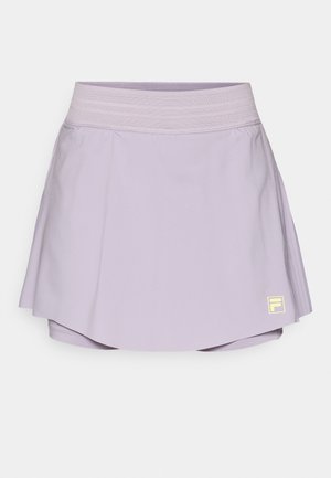 Light purple athletic skirt with a wide waistband and subtle Fila logo on the bottom right corner, designed for active wear.