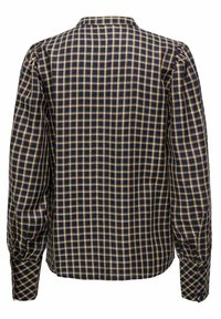 Camicia a maniche lunghe con bottoni, caratterizzata da un motivo a quadri blu navy e beige, colletto arrotondato e dettagli di maniche arricciate. Tessuto in misto cotone.