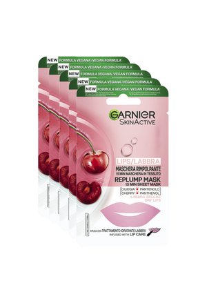 GARNIER MASCHERA IN TESSUTO PER LABBRA, FORMULA SUPER IDRATANTE E RIMPOLPANTE, CON CILIEGIA E PANTENOLO - 5 PACK - Esfoliante labbra - trasparente