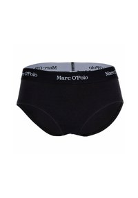 Slip in cotone nero con una morbida fascia in vita che presenta il logo "Marc O'Polo" in bianco. Design senza cuciture con una superficie liscia e vestibilità classica.
