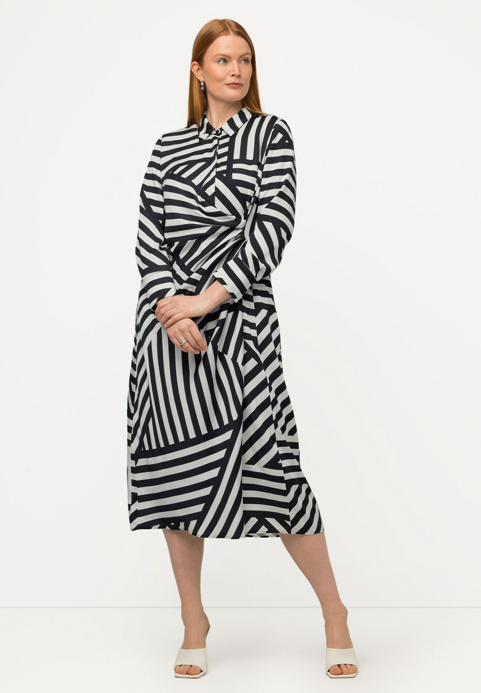 Ulla Popken Damen Nachthemd Langarm - Satin Details Mit Kragen & Knopfleiste