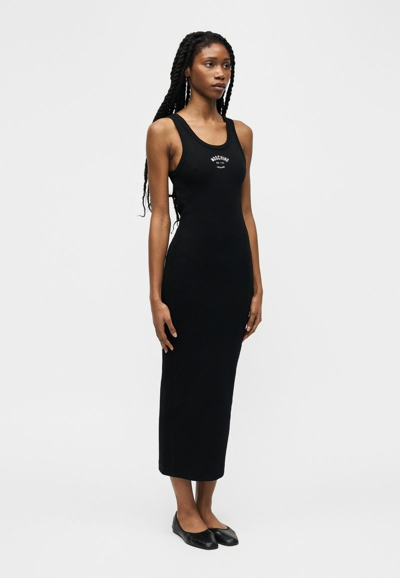 moschino bodycon dress JEANS Maxi 12% Elastan 318227 Blue Crystal Embellished Belt Bust Size:40