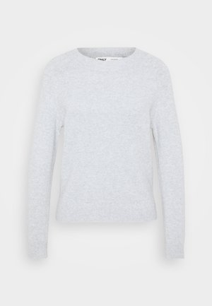 Jersey de manga larga gris claro, hecho de un suave material de punto, con un escote redondo y puños y dobladillo acanalados para un ajuste ceñido.