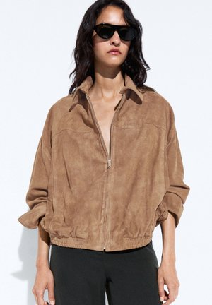 Massimo Dutti Flowing striped cotton silk shirt - Leren jas - light brown