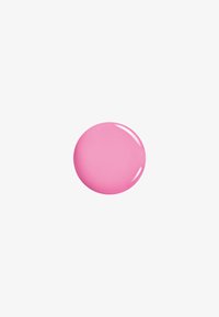 Glinsende rosa rund knapp sentrert på en enkel hvit bakgrunn med lyse refleksjoner på overflaten.