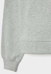Grauer Sweatshirt mit gerippten Bündchen und Saum, aus einem weichen, strukturierten Stoff mit glatter Oberfläche gefertigt. Keine Muster oder Akzente sichtbar.