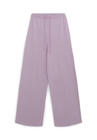 Lila weit geschnittene Hose mit elastischem Bund und Kordelzug, ausgestattet mit einer glatten Textur und zwei vertikalen Nahtdetails.