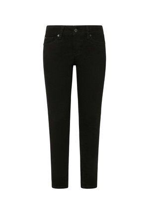 Svarta slim-fit jeans i en bomullsblandning, med en klassisk femficksdesign, knäppning och smala benslut.