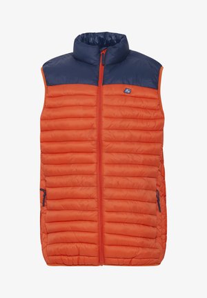 Kroom vest heledas oranžis, millel on tumesinine ülemine osa. Omab kõrget krae, täispikku tõmblukku ja kahte külgmist tõmblukuga taskut.