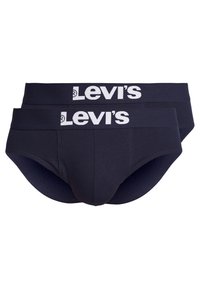 Levi's dunkelblaue Unterwäsche aus einem weichen Baumwollmix; verfügt über einen weißen, mit Logo versehenen Elastikbund; beinhaltet zwei Paare mit einem enganliegenden Design.