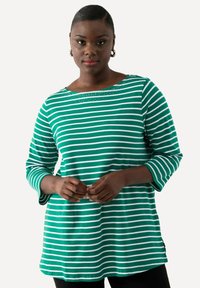 Ulla Popken RAYÉ EN PIMA ENCOLURE BATEAU ET MANCHES - Langarmshirt - petrol