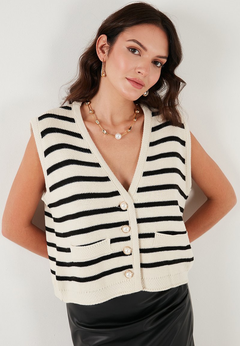 LELA LOOSE FIT - Vestă - ecru black
