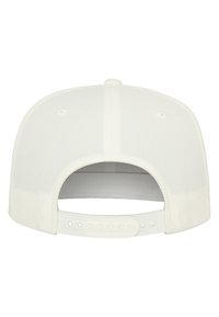 White baseball cap with a curved brim, soft fabric texture, adjustable plastic strap at the back, and no visible logos or patterns.