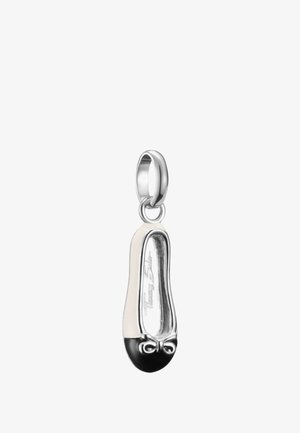 Ciondolo in argento a forma di ballerina, con punta nera, corpo bianco e dettaglio a fiocco sul davanti. Marchio inciso all'interno.