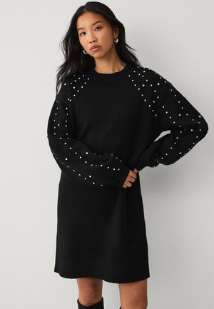 MIT STRASSSTEINEN - Strickkleid - schwarz