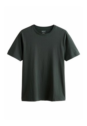 Mørkegrøn slim-fit T-shirt med korte ærmer og rund hals i et enkelt design på en hvid baggrund.