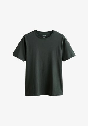 Camiseta de manga corta en corte ajustado de color verde oscuro, con diseño liso sobre un fondo blanco.