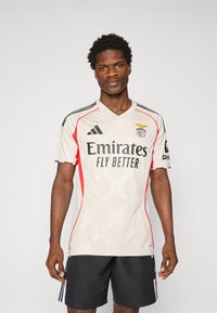 Šviesiai pilkas futbolo marškinėliai su raudonais akcentais, su v-kaklu, juodomis juostelėmis ant pečių ir "Emirates" logotipu priekyje.