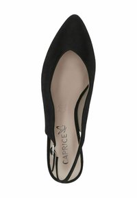 Must mustslingback kingad, millel on terav nina ja lõigetega küljed. Omab hõbedast pannalit ja heledat beeži sisetald, millel on reljeefne logo.