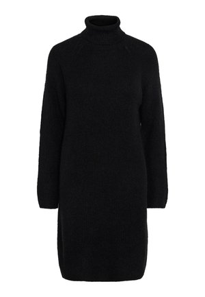 Svart stickad långärmad tröjklänning med polokrage och en rak, avslappnad passform.