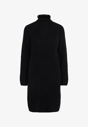 Mustast tööst lõngast pikad varrukad kampsunisuur kleit kõrge kraega ja sirge, lõdva istuvusega.