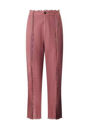 Hoch taillierte gerade Hosen in Mauve mit ausgefransten Nähten, rohem Saum, Knopfverschluss und verdecktem vorderem Reißverschluss.