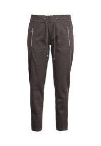 Graue Jogginghosen mit strukturiertem Finish, elastischem Bund, Kordelzug und zwei seitlichen Reißverschlusstaschen. Schmaler Schnitt.