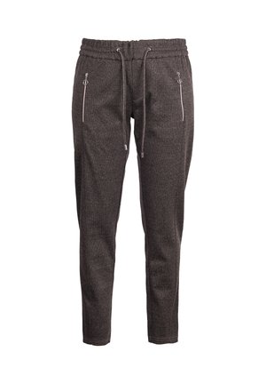 Graue Jogginghosen mit strukturiertem Finish, elastischem Bund, Kordelzug und zwei seitlichen Reißverschlusstaschen. Schmaler Schnitt.