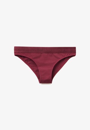Bordo bavlněné bikiny s logem „UNITED COLORS OF BENETTON“ na pase; hladká textura a minimalistický design.