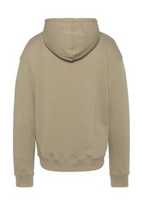 Bluza z kapturem w beżowej mieszance bawełny, o luźnym kroju, z prążkowanymi mankietami i ściągaczem, miękką teksturą i detalami przeszyć na szwach.