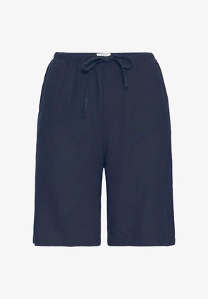 Marineblå knælange shorts med elastisk taljebånd og snøre til justerbar pasform, lavet af letvægtsstof.