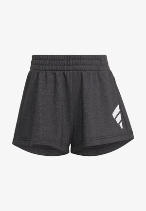 Pantalones cortos de color gris carbón hechos de una tela suave y texturizada. Cuentan con una cintura elástica y un logo blanco en la parte inferior izquierda.