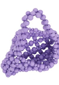 Bracciale in silicone viola con un design flessibile e diverse perline opache di varie dimensioni, collegate tra loro per creare un aspetto a strati.