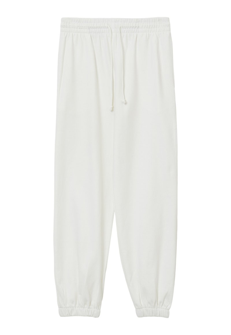 Leichte, weiße Jogginghosen mit einem elastischen Bund, Kordelzug und elastischen Bündchen an den Knöcheln für eine taillierte Passform.