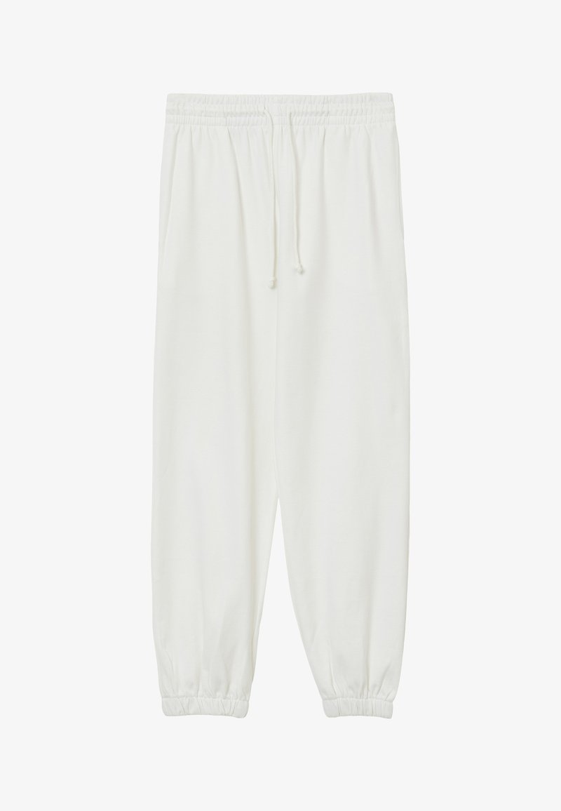 Leichte, weiße Jogginghosen mit einem elastischen Bund, Kordelzug und elastischen Bündchen an den Knöcheln für eine taillierte Passform.