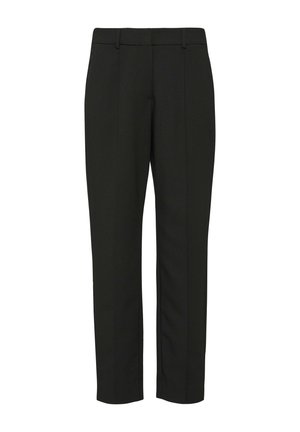 Schwarze, taillierte Hose mit flachem Bund, zwei Seitentaschen und einem cropped Design, aus einem glatten, gewebten Stoff gefertigt.