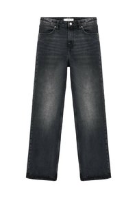 Černé džíny z denimu s uvolněným střihem, rovnými nohavicemi a mírným vínáním. Mají zapínání na knoflík a pět kapsových design pro funkčnost.