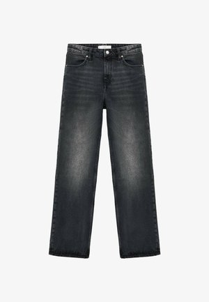 Černé džíny z denimu s uvolněným střihem, rovnými nohavicemi a mírným vínáním. Mají zapínání na knoflík a pět kapsových design pro funkčnost.