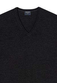 Maglione nero a scollo a V con etichetta visibile recante la scritta "OLYMP CASUAL" all'interno del colletto su sfondo bianco semplice.